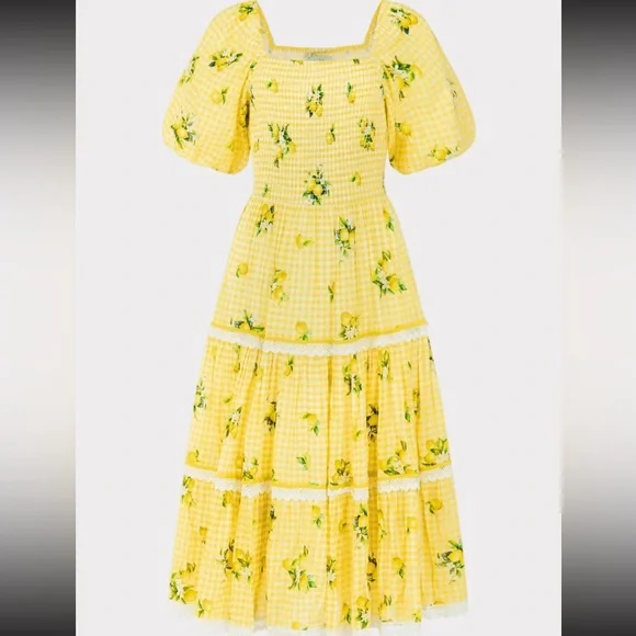 Women’s Yellow Lemon-Print Tiered Maxi Dress - Picture 4 of 5